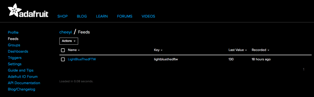 Looking at the feed data on Adafruit IO