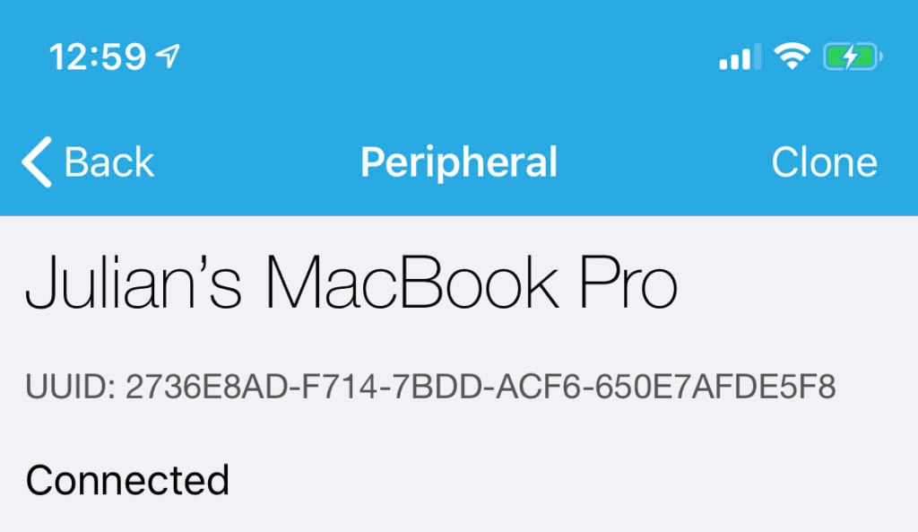 iOS screenshot of peripheral name