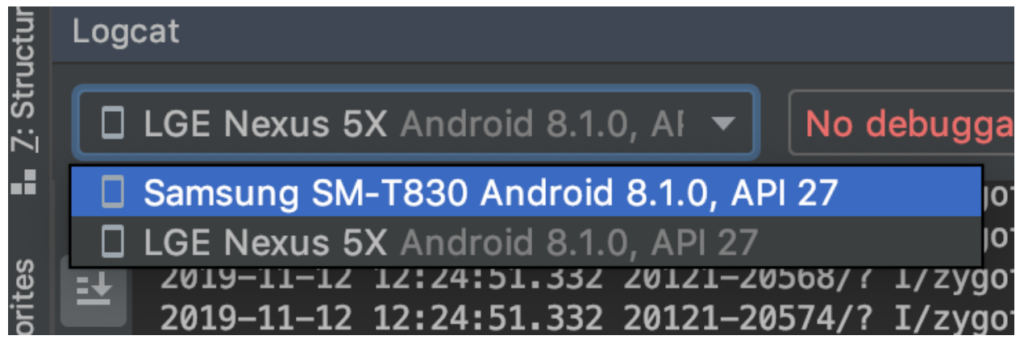Android Studio screenshot showing both devices are running
