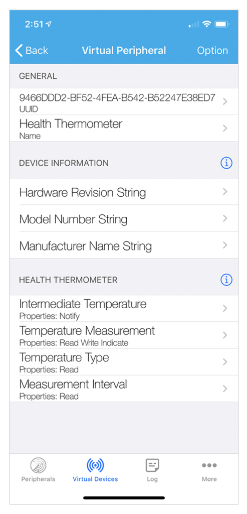 LightBlue Features: screenshot of configuring your virtual peripheral
