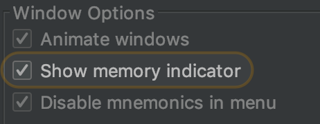 show memory indicator in Android Studio