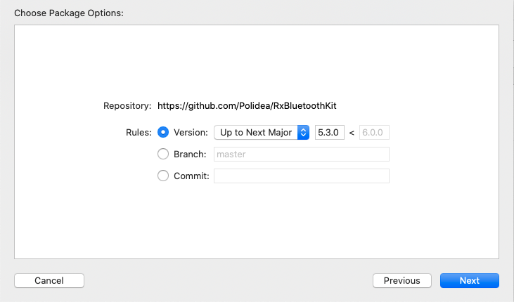 choose package options screen shot