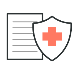 A medical insurance policy and a shield.