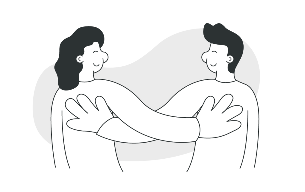 Yes, we’re hugging. Metaphorically. A man and woman patting each other on the back.