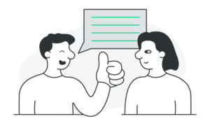 Two people discussing with positive expressions